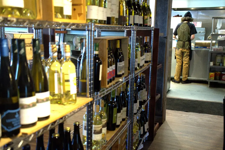 Wine racks with extensive bottle selection